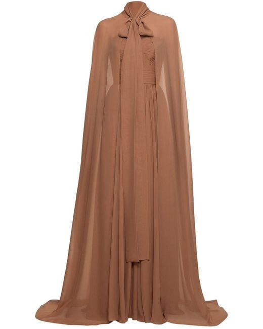 Elie Saab Brown Strapless Silk Long Dress