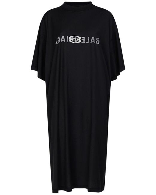 Vestido camiseta de algodón con costuras visibles Balenciaga de color Black