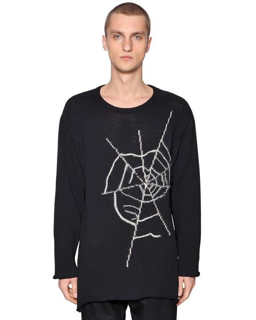 Yohji Yamamoto Black Spider Web Cotton Knit Sweater for men