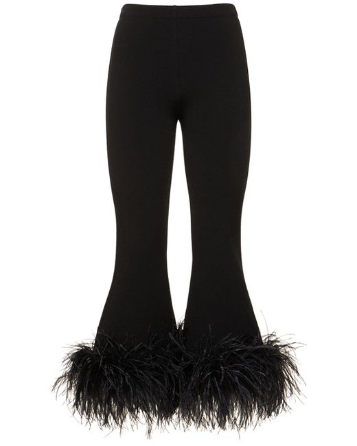 Pantalon droit en cady stretch avec plumes Valentino en coloris Black