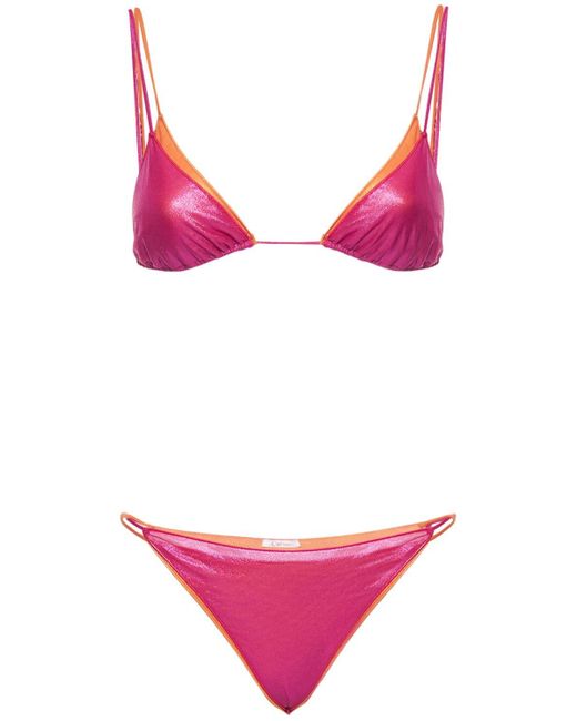 Oséree Lamé Double Triangle Bikini in Fuchsia (Pink) | Lyst Canada