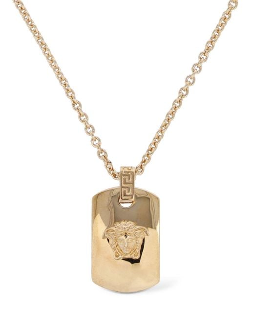 Collana in metallo con charm logo di Versace in Metallic da Uomo