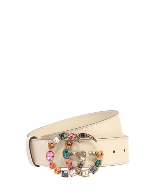 Gucci 40mm Gg Marmont Multicolor Buckle Belt in White | Lyst