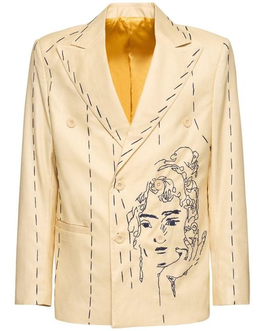 Kidsuper Natural Face Embroidered Suit Jacket for men