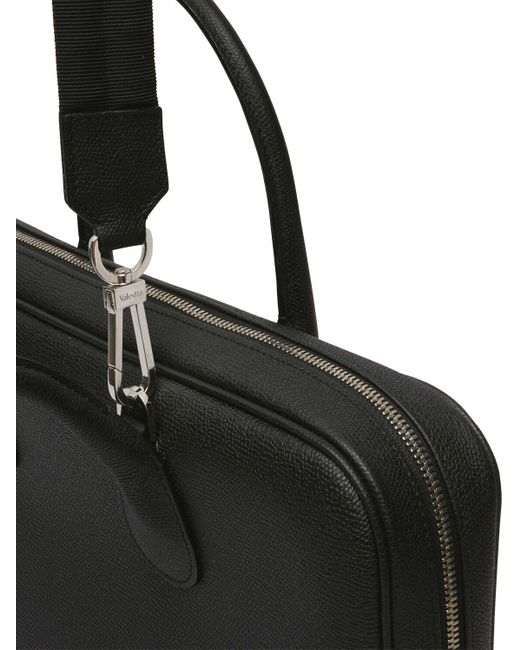 Valextra Black My Logo Leather Briefcase W/ Zip for men