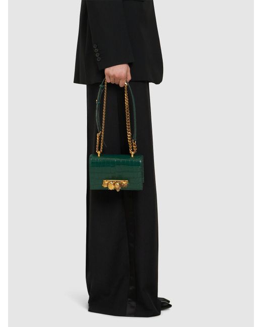 Alexander McQueen Green Mini Ledertasche Mit Krokoprägung Und Schmuck