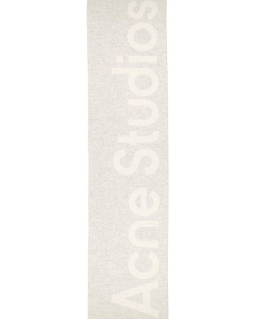 Acne White Toronty Contrast Logo Wool Blend Scarf