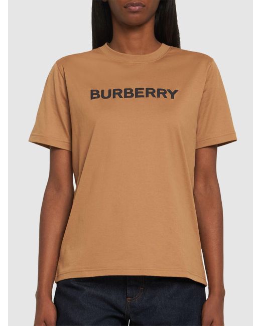 Camiseta de algodón con logo estampado Burberry de color Natural