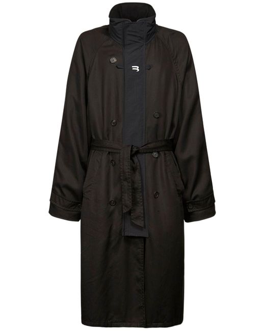 Balenciaga Black B Print Tech Gabardine Sport Trench Coat for men