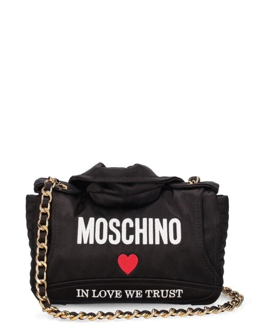Moschino Black In Love We Trust Biker Satin Bag