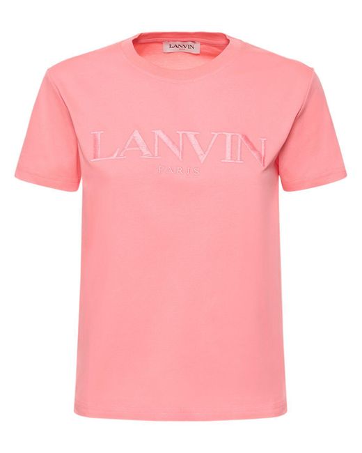 T-shirt en coton à logo brodé Lanvin en coloris Pink