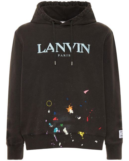 GALLERY DEPT X LANVIN Black Logo Hand Painted Washed Cotton Hoodie for men