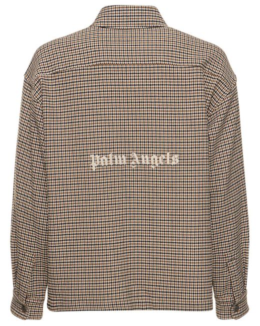 Palm Angels Brown Checked Cotton Overshirt W/logo for men