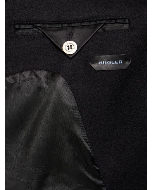 Mugler Black Wool Blend Twill Midi Coat