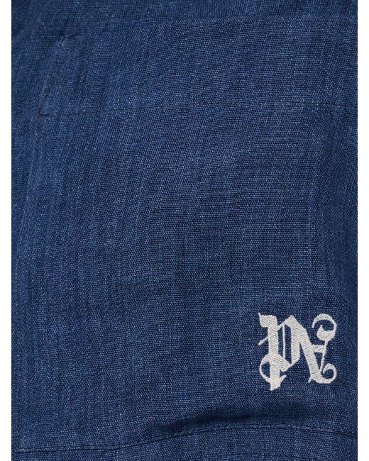 Palm Angels Blue Cropped-Hemd mit Monogramm-Stickerei