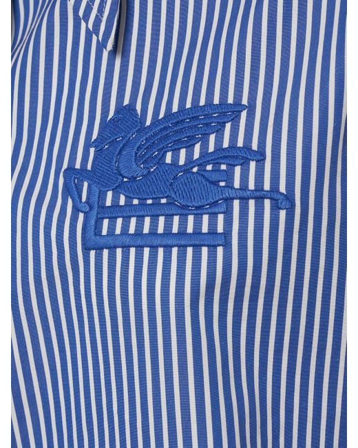 Etro Blue Striped Cotton Poplin Shirt W/logo