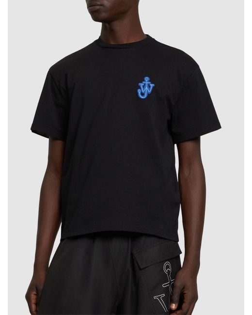 T-shirt in jersey di cotone con patch di J.W. Anderson in Black da Uomo