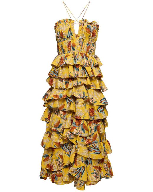 Ulla Johnson Yellow Josefine Printed Cotton Midi Dress
