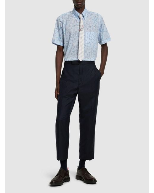 Thom Browne Blue Buttoned Cotton Straight Fit S/s Shirt for men