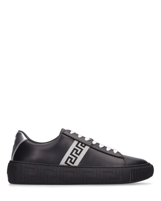 Versace Greca Signature Leather Sneakers in Black,Silver (Black) for