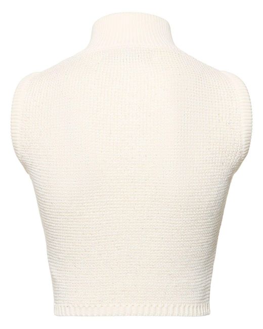 Alessandra Rich Natural High Neck Sequined Knit Vest W/zip