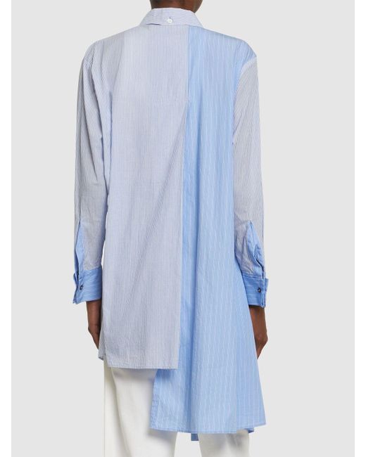 Yohji Yamamoto Blue Striped Asymmetrical Cotton Shirt W/ Zip