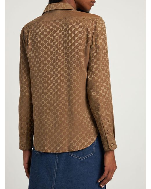 Camicia exquisite in crepe di seta gg di Gucci in Brown