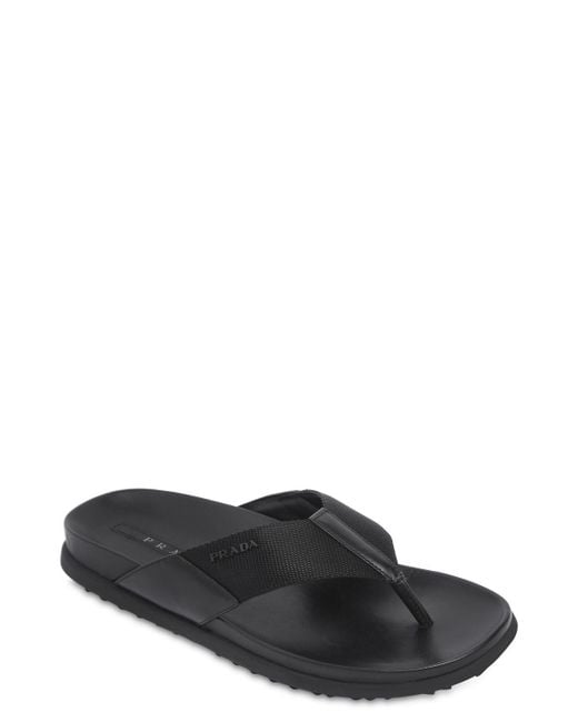 Prada Nylon & Leather Flip Flops in Black for Men - Lyst