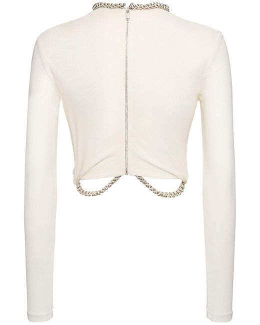 Dion Lee White Embellished Sheer Jersey Cropped Top