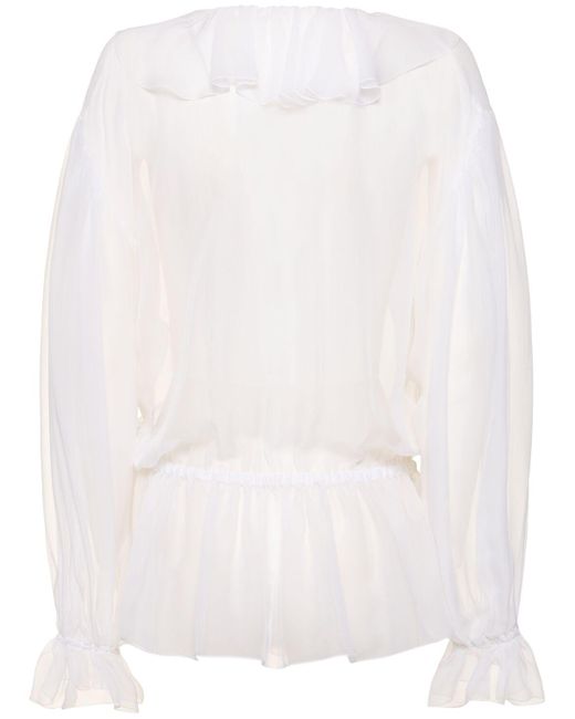 Dolce & Gabbana White Bluse Aus Seide Mit Rüschen