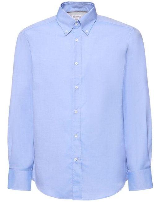 Camisa de sarga de algodón Brunello Cucinelli de hombre de color Blue
