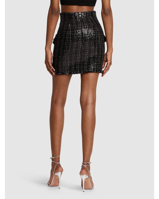 Balmain Black Minirock Aus Tüll Mit Glitzer