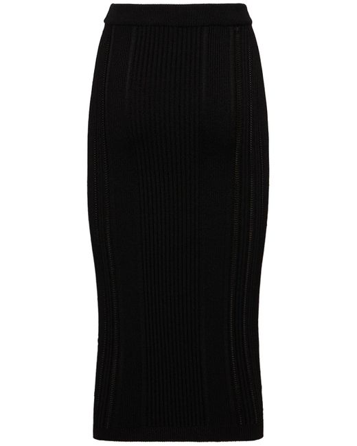 Balmain Black Embellished Knit Midi Skirt