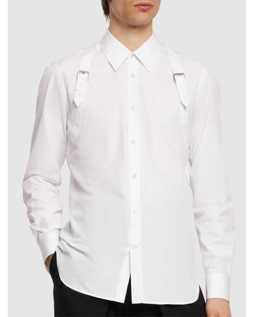 Alexander McQueen White Double Strap Harness Cotton Shirt for men
