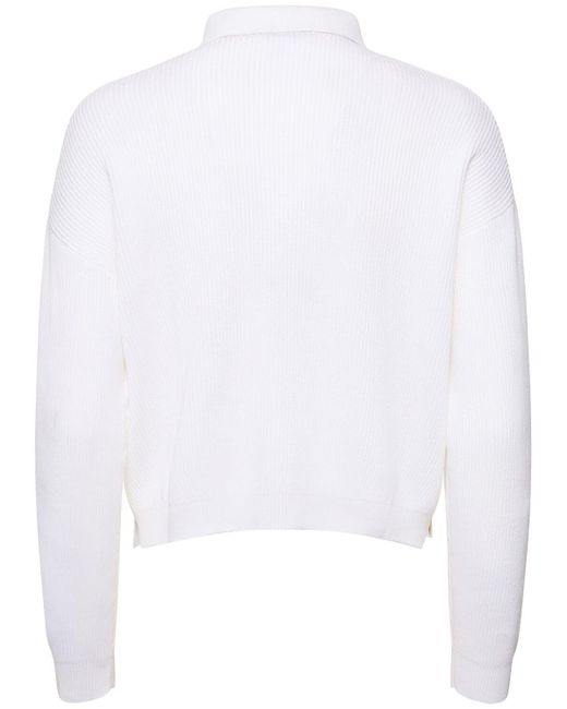 Brunello Cucinelli White Cotton Rib Knit Polo Sweater