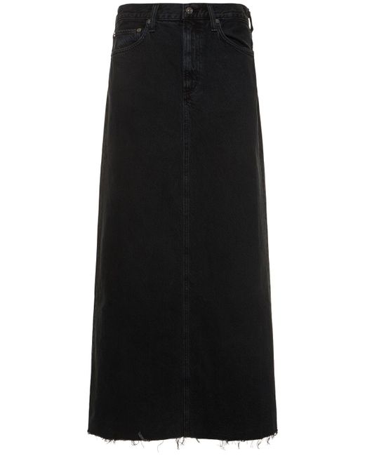 Agolde Black Hilla Cotton Denim Long Skirt