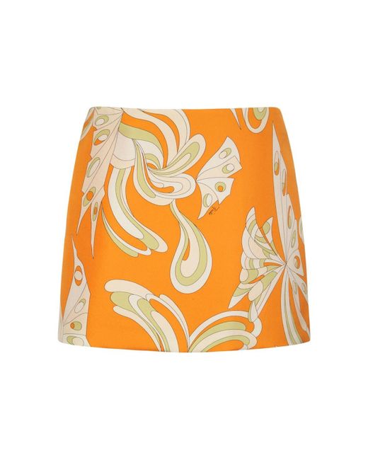 Emilio Pucci Orange Silk Twill Print Mini Skirt