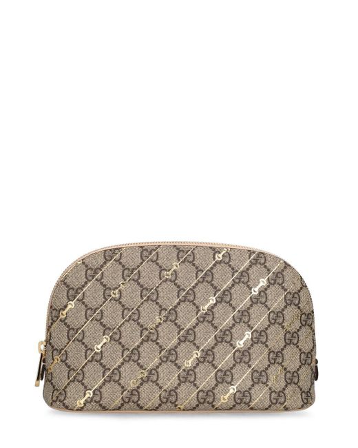 Gucci Gray Gg Supreme Horsebit Cosmetic Bag