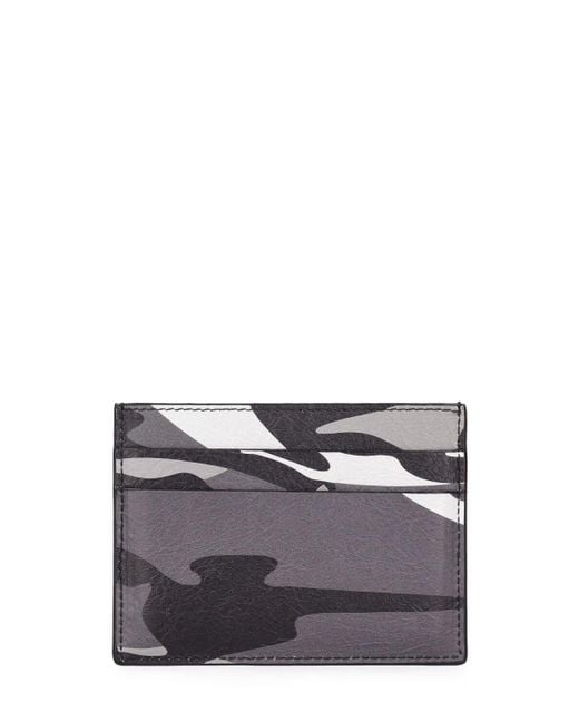 Balenciaga Gray Camo Printed Leather Card Holder for men