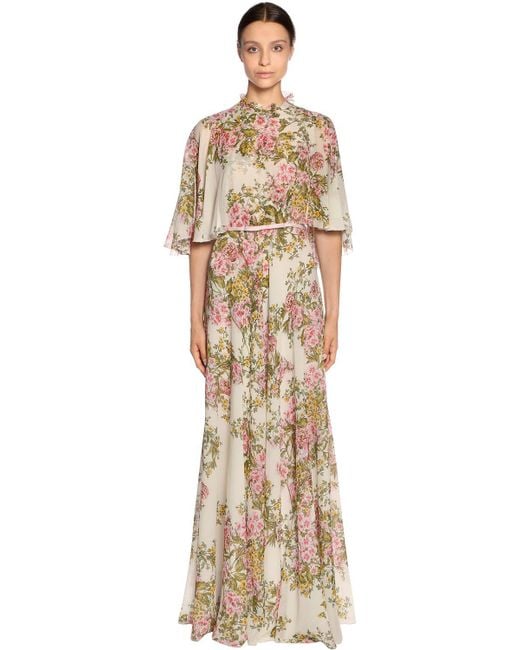 Giambattista Valli Multicolor Floral Print Georgette Long Cape Dress
