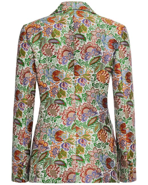 Etro Green Single Breasted Jacquard Fitted Jacket