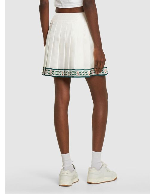 Casablancabrand White Silk Twill Pleated Mini Skirt
