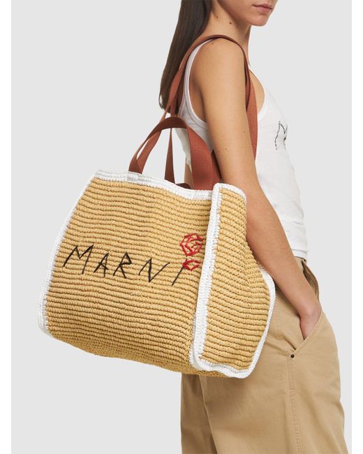 Marni Natural Medium Raffia Effect Shopping Bag