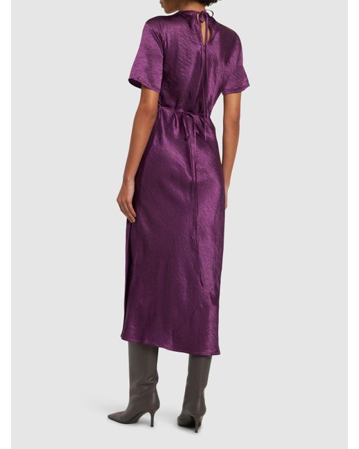 Acne Purple Satin Short Sleeved Midi Wrap Dress