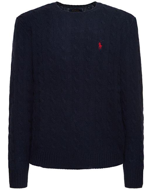 Polo Ralph Lauren Blue Cashmere Blend Logo Knit Sweater for men