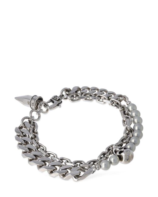 Bracelet en laiton avec perle et tête de mort Alexander McQueen pour homme en coloris Metallic