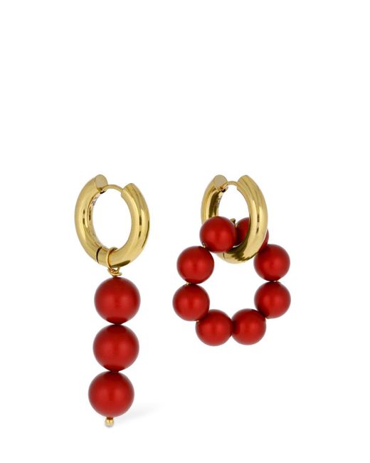Timeless Pearly Red Beaded Charm Mismatched Earrings