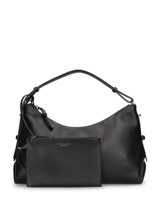 Brunello Cucinelli Black Large Grained Leather Shoulder Bag