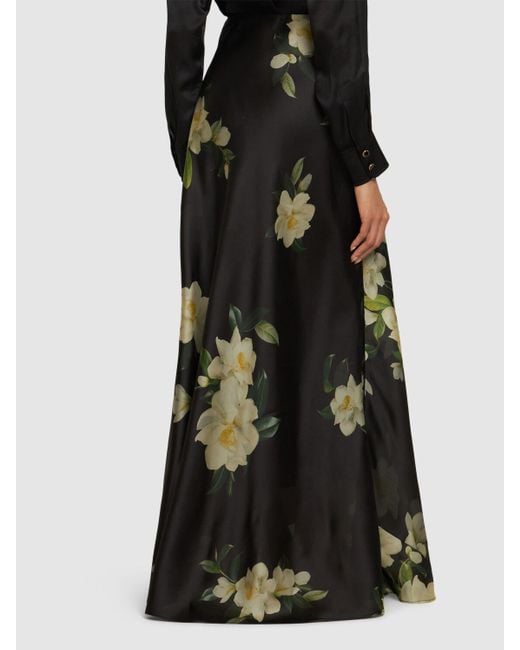 Zimmermann Black Harmony Floral Flared Silk Maxi Skirt