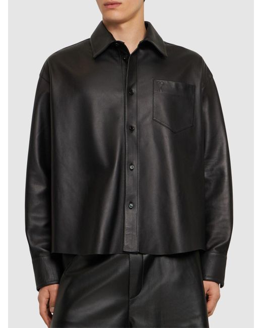 AMI Black Adc Leather Overshirt for men